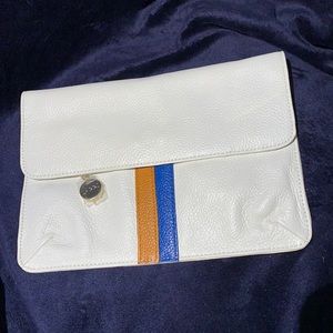 NWOT Laggo  leather wristlet white w/tanblue strip